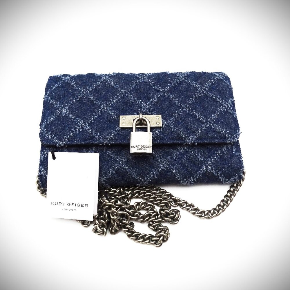 KURT GEIGER LONDON Brixton Quilted Blue Denim Cain Wallet
